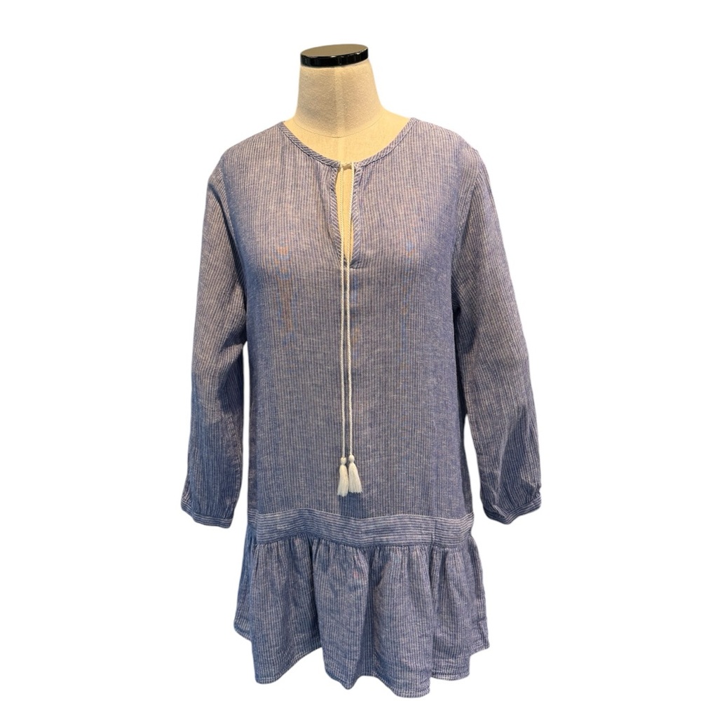 Rails Lydia Blue & White Striped Linen Long Sleeve Mini Dress Size Small